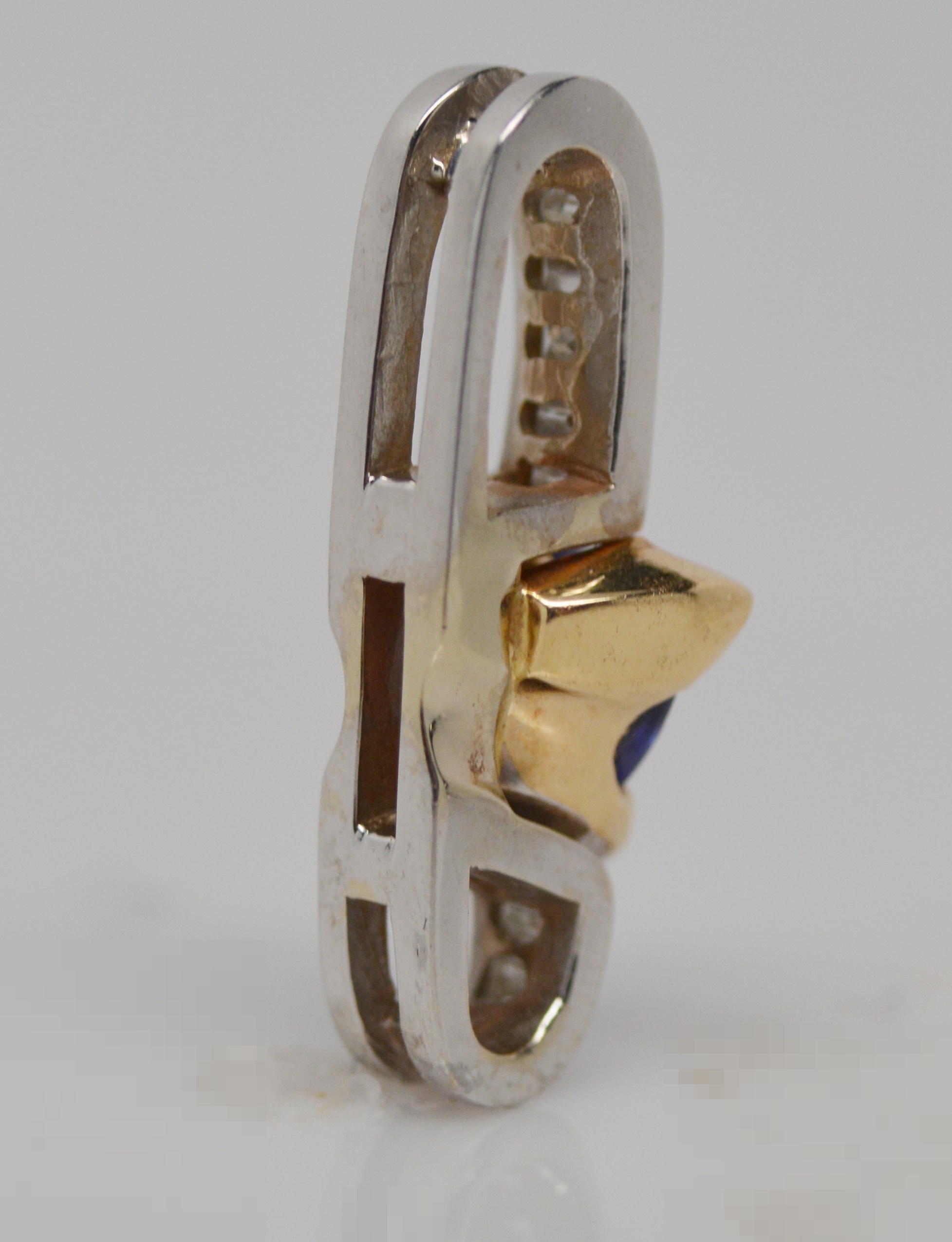 14K Yellow and White Gold Trillion Tanzanite and Diamond Pendant