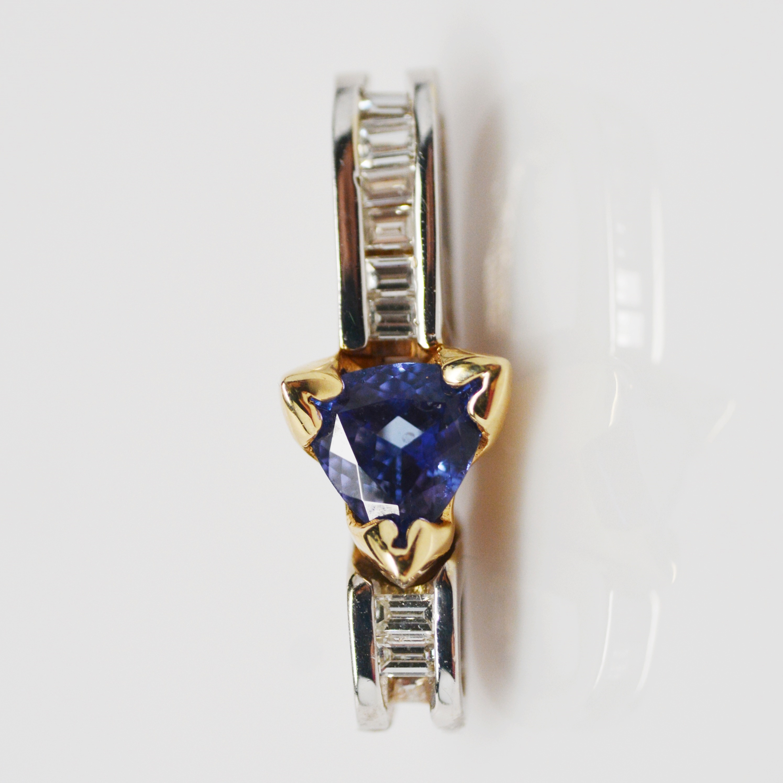 14K Yellow and White Gold Trillion Tanzanite and Diamond Pendant