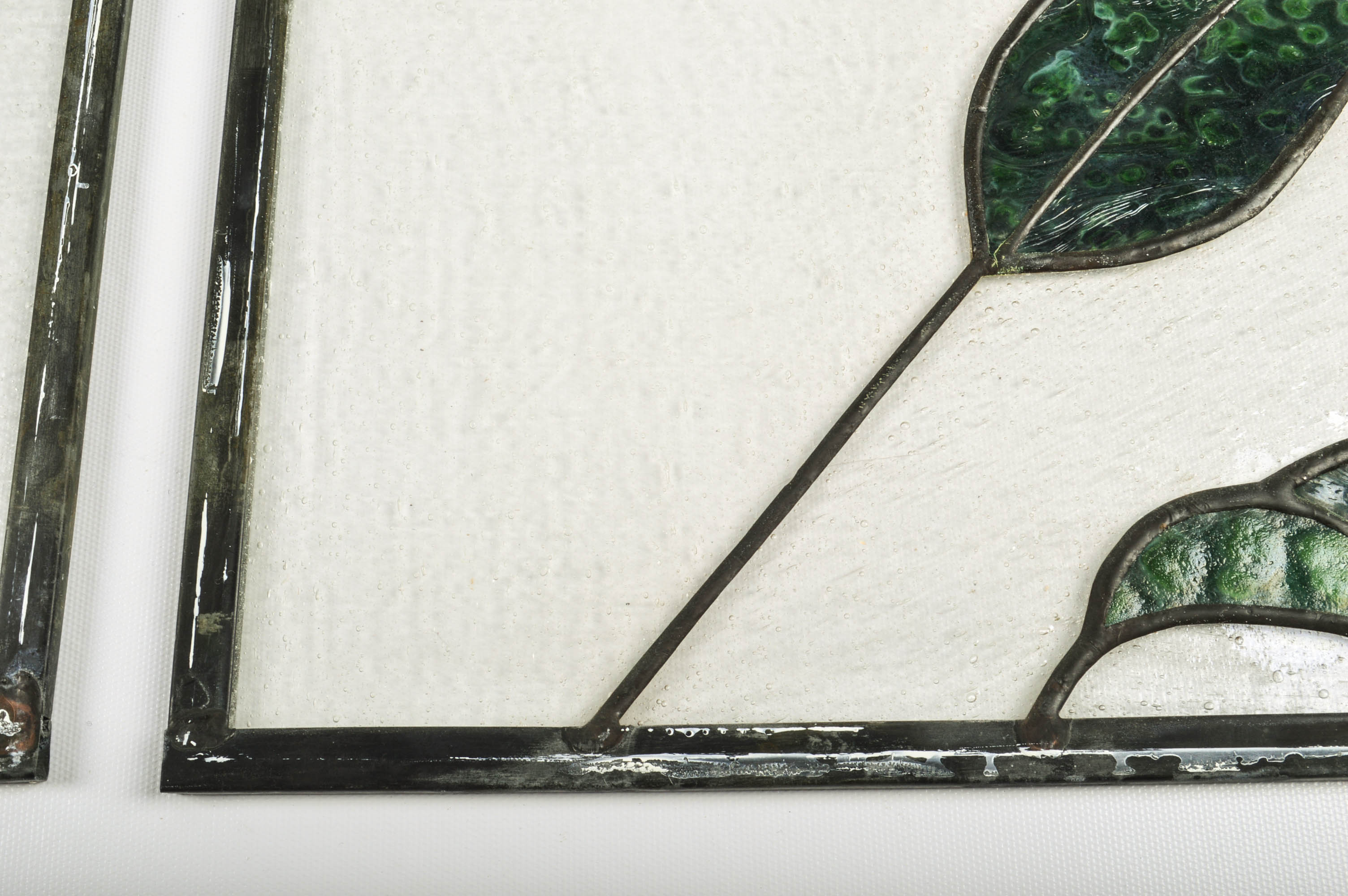 Two Quarter Round Salvaged Stained Glass Windows