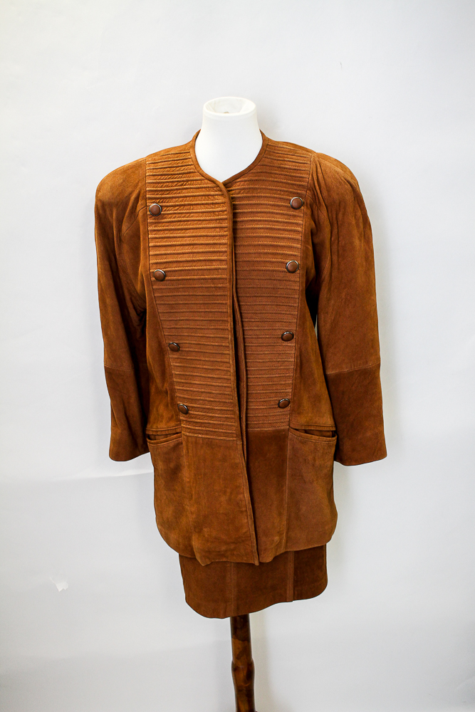 Ted Lapidus Chestnut Suede Skirt Suit