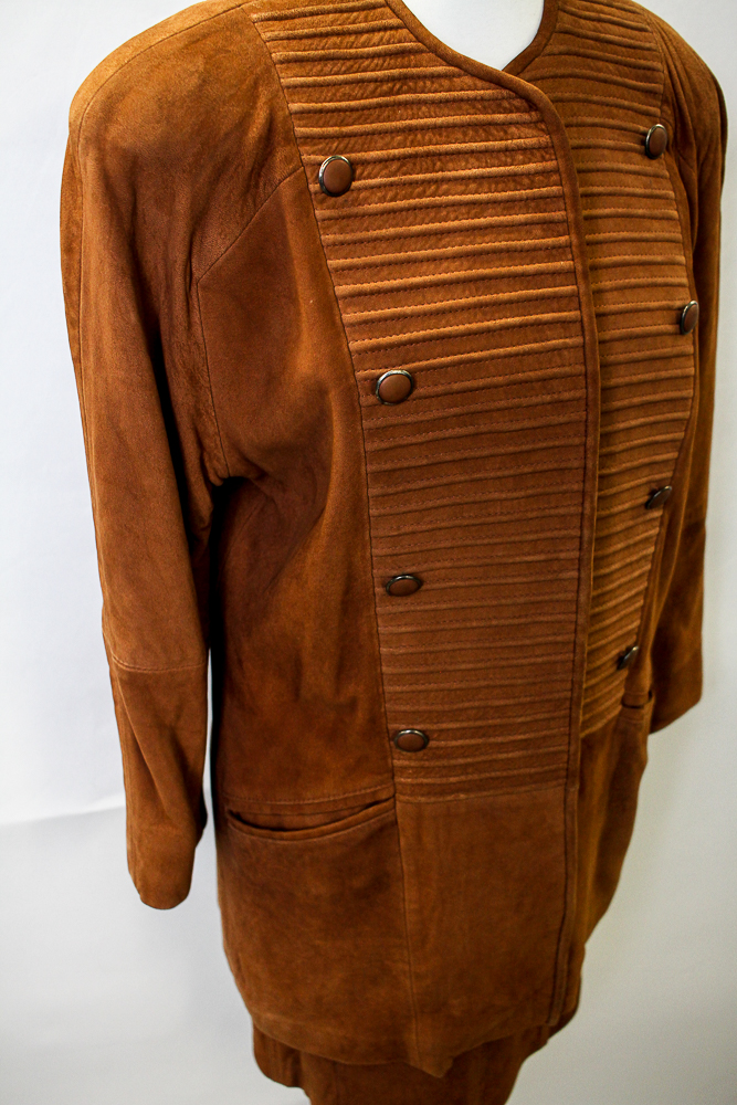 Ted Lapidus Chestnut Suede Skirt Suit