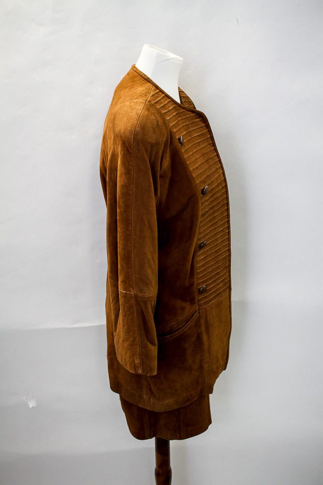 Ted Lapidus Chestnut Suede Skirt Suit