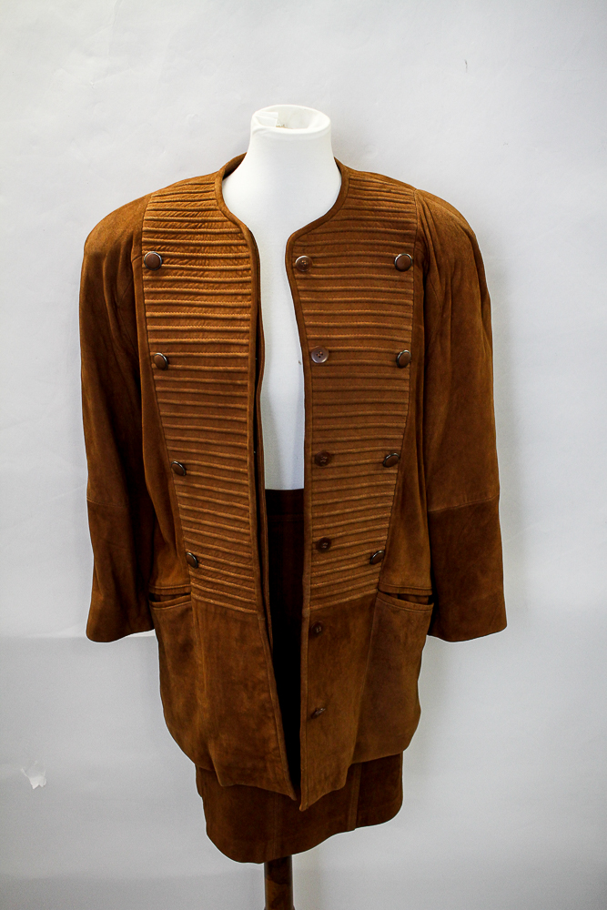 Ted Lapidus Chestnut Suede Skirt Suit