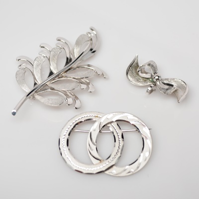 Three Brushed and Polished Sterling Silver Brooches