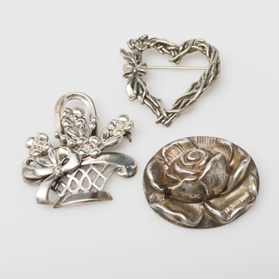 Three Sterling Silver Brooches