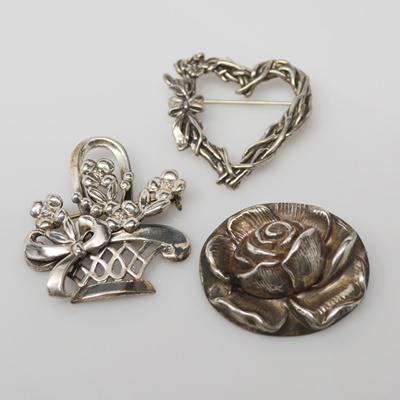 Three Sterling Silver Brooches