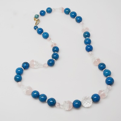 Lapis Lazuli and Quartz Bead Necklace With 14K White Gold and Yellow Gold Clasp