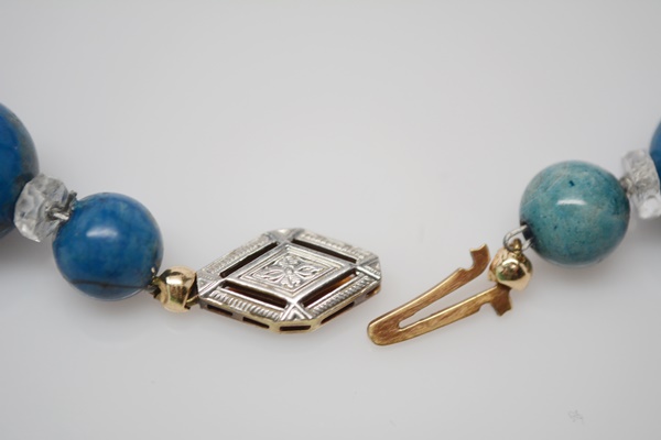 Lapis Lazuli and Quartz Bead Necklace With 14K White Gold and Yellow Gold Clasp