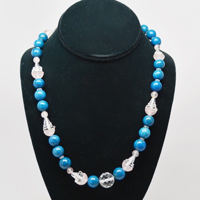 Lapis Lazuli and Quartz Bead Necklace With 14K White Gold and Yellow Gold Clasp