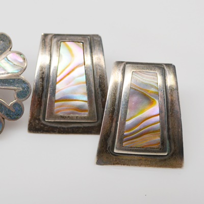 Two Pair of Sterling Silver Abalone Pierced Earrings