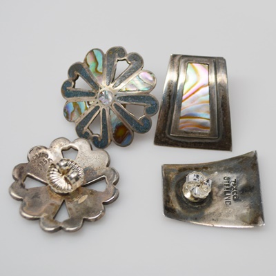 Two Pair of Sterling Silver Abalone Pierced Earrings