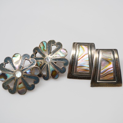 Two Pair of Sterling Silver Abalone Pierced Earrings