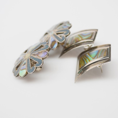 Two Pair of Sterling Silver Abalone Pierced Earrings