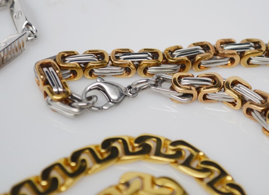 Two Men's Stainless Steel Necklaces, Bracelet and Ring