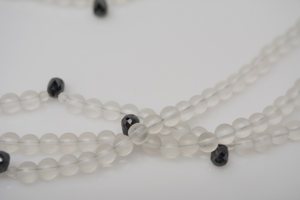 14K White Gold Quartz Beads and Black Diamond Station Necklace