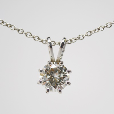 14K White Gold Diamond Solitaire Pendant Necklace