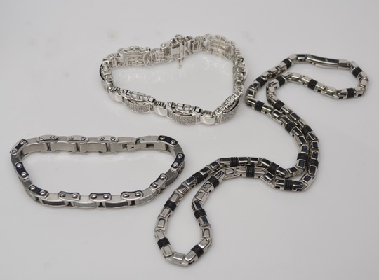 Men's Stainless Steel Necklace and Two Bracelets