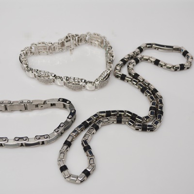 Men's Stainless Steel Necklace and Two Bracelets