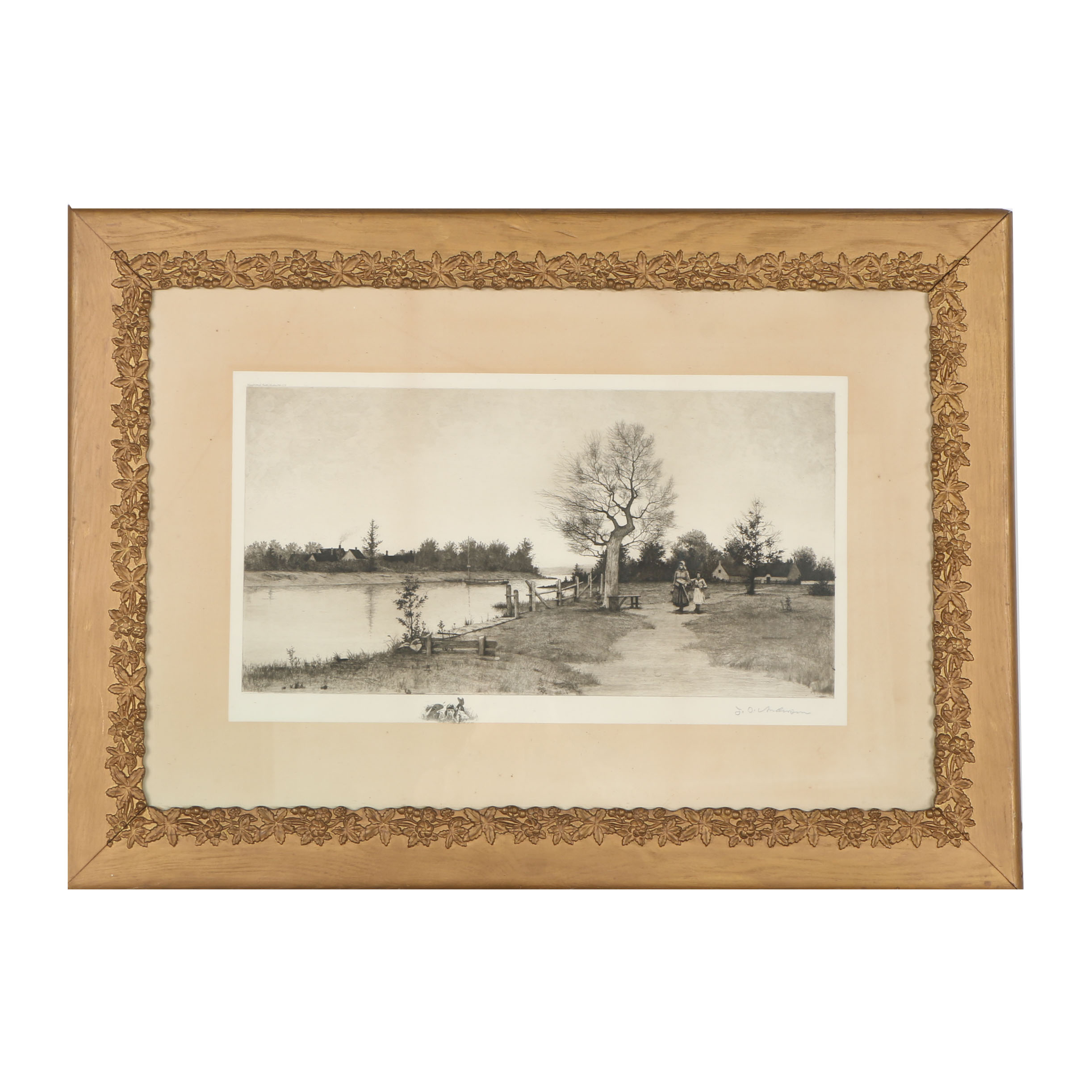 John O. Anderson Etching with Aquatint "Along the River Bank"