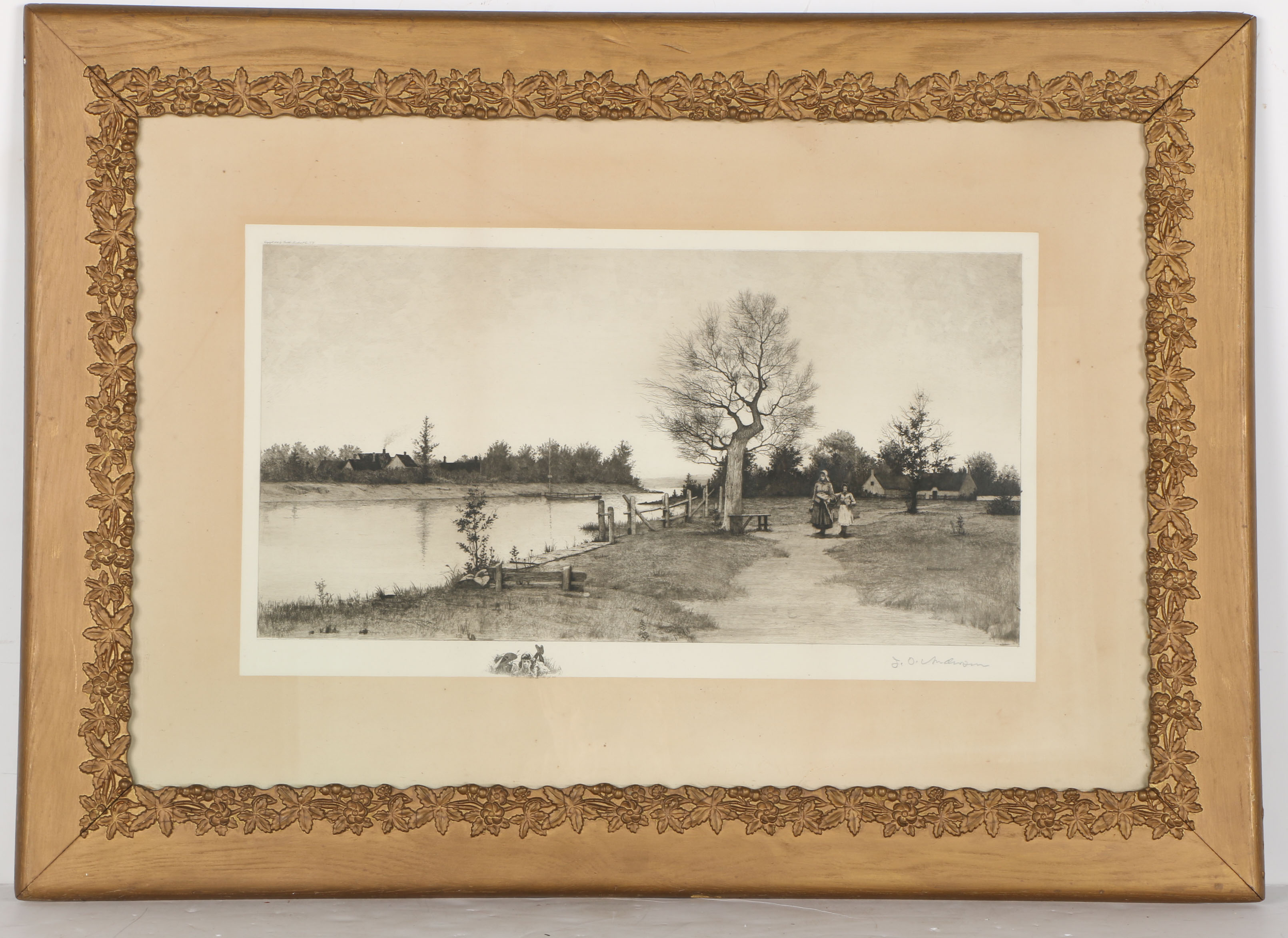 John O. Anderson Etching with Aquatint "Along the River Bank"