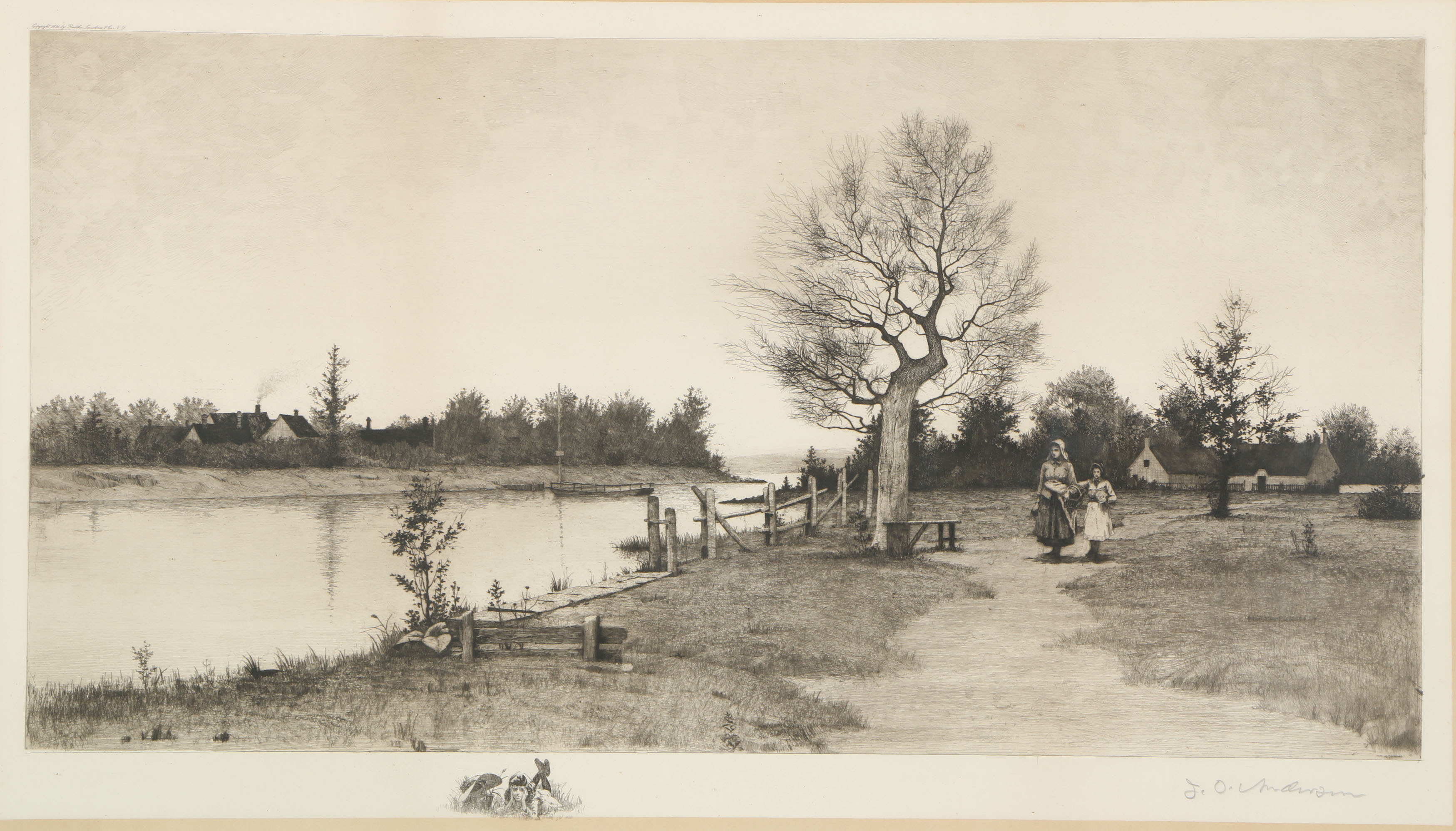 John O. Anderson Etching with Aquatint "Along the River Bank"