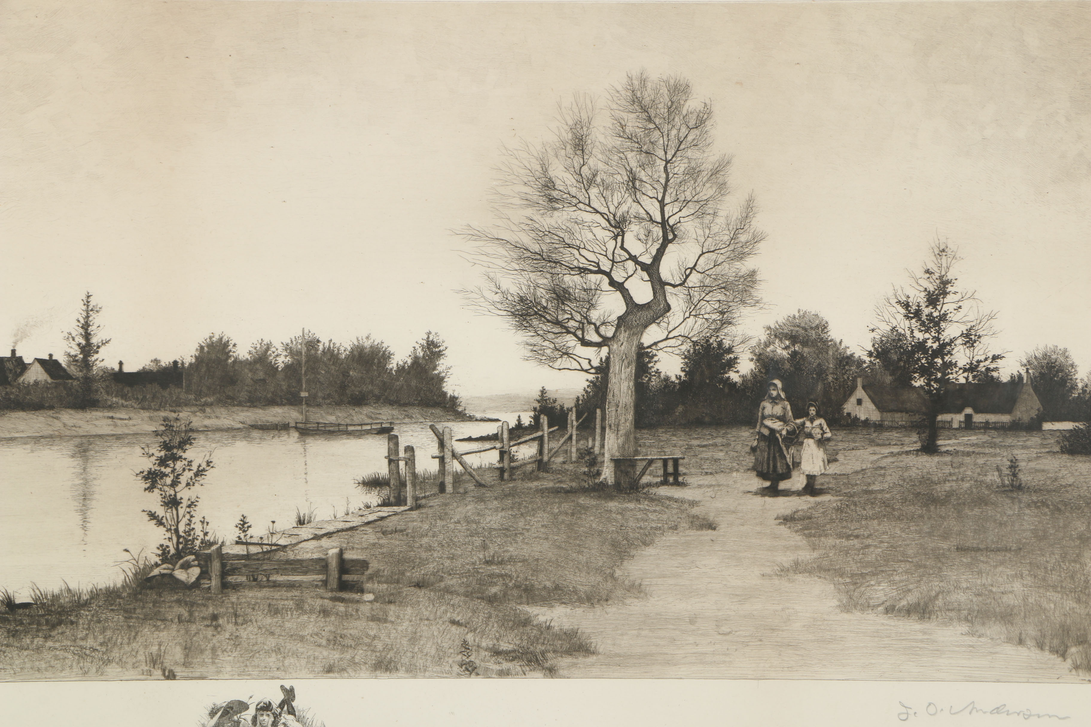 John O. Anderson Etching with Aquatint "Along the River Bank"