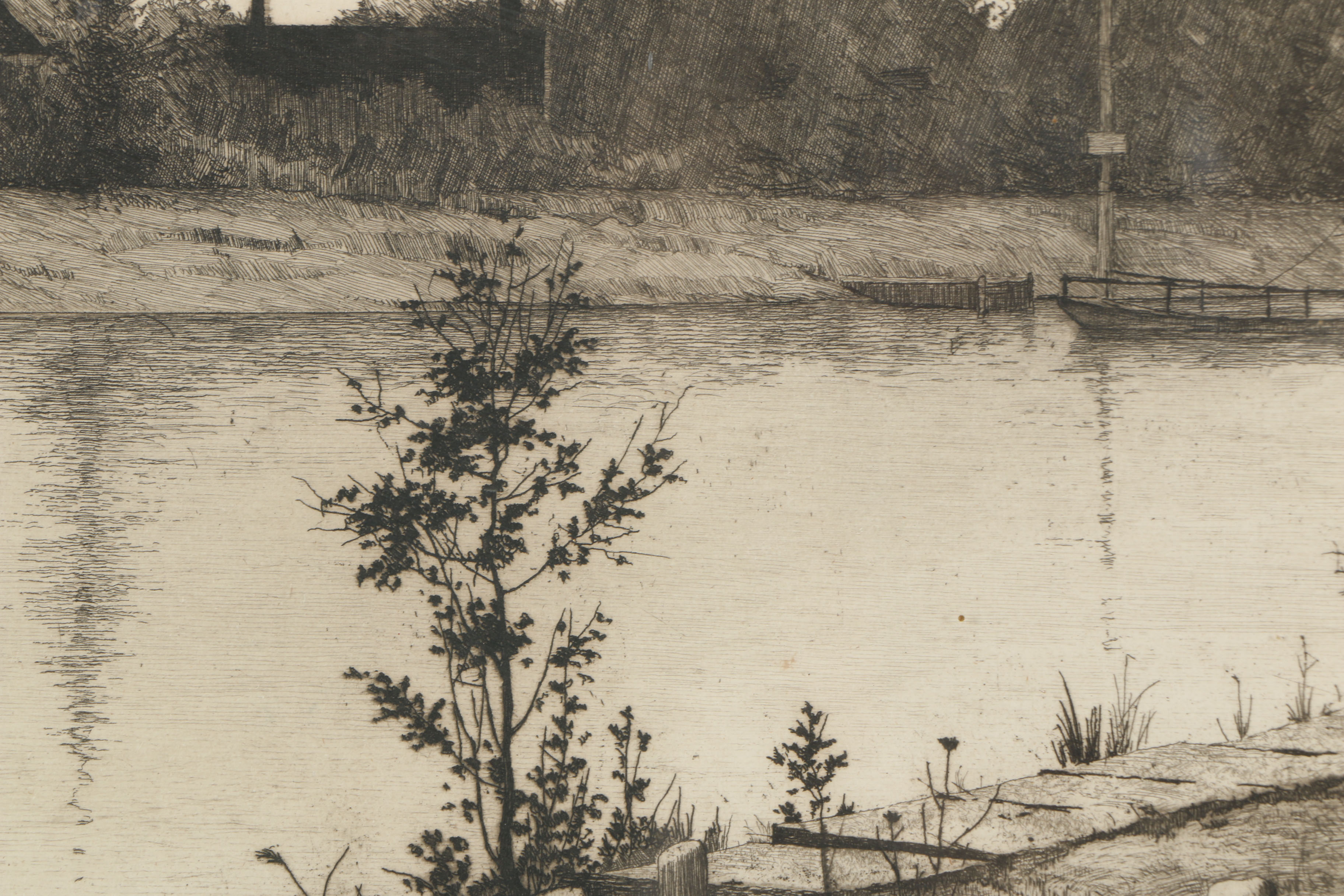 John O. Anderson Etching with Aquatint "Along the River Bank"