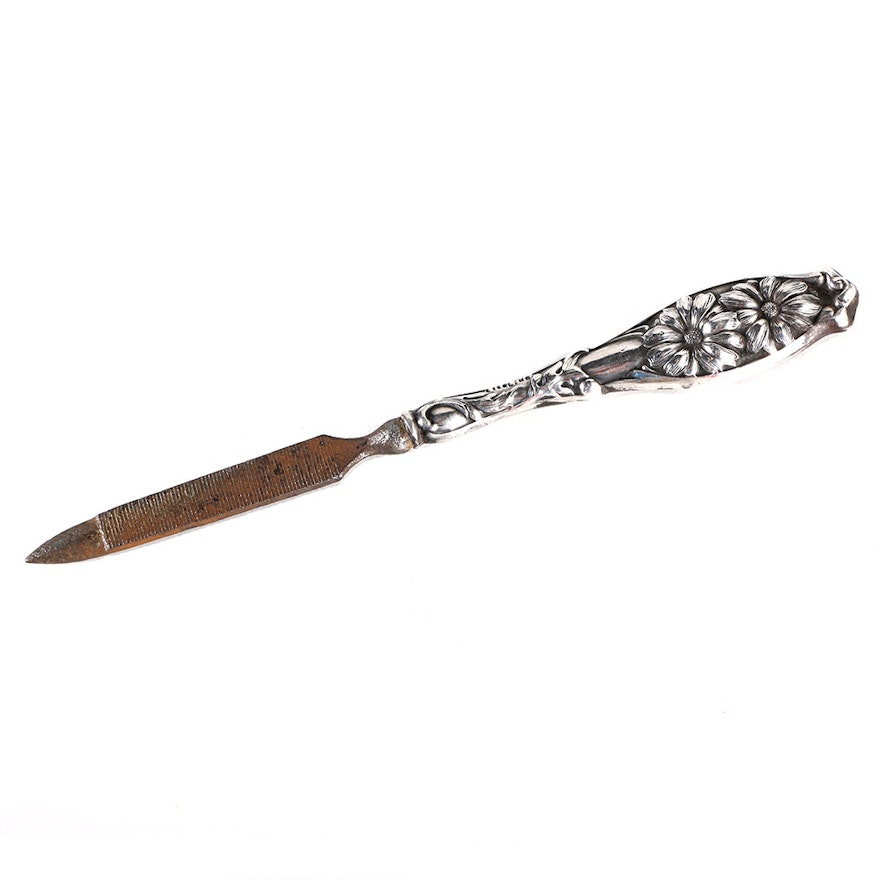 Sterling Silver Handled Nail File With Repoussé Daisies