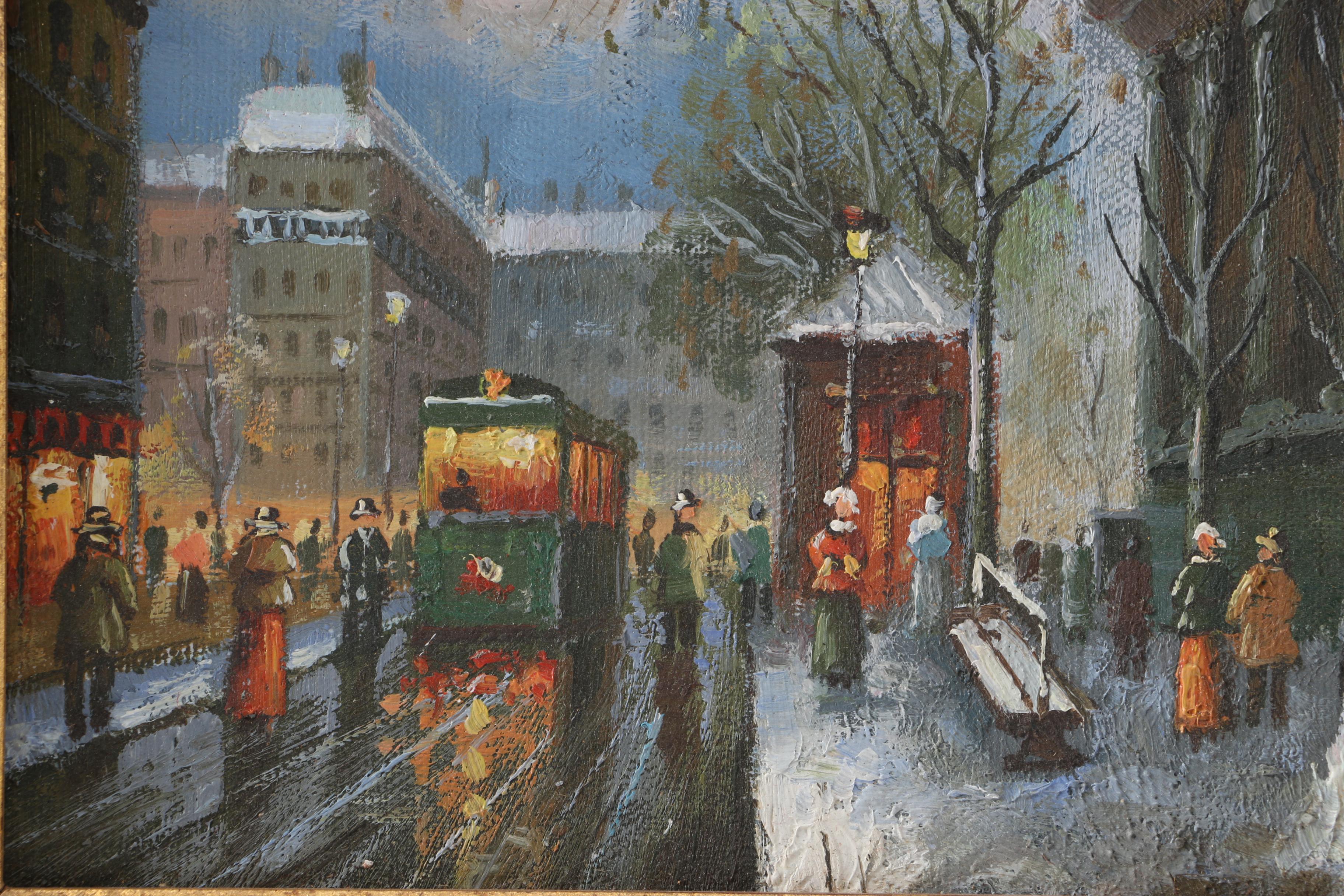 Framed Oil Painting of a Winter Street Scene