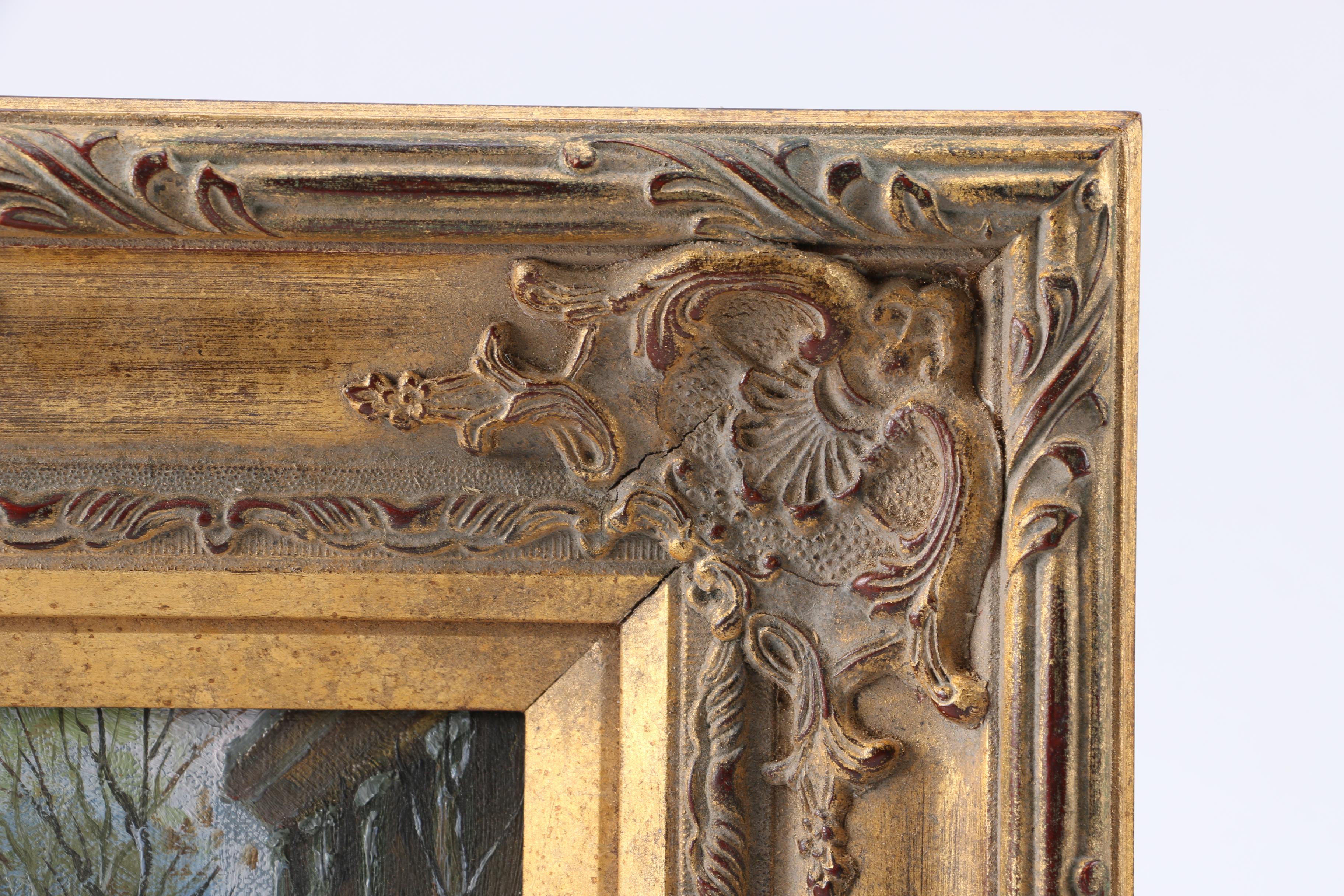 Framed Oil Painting of a Winter Street Scene