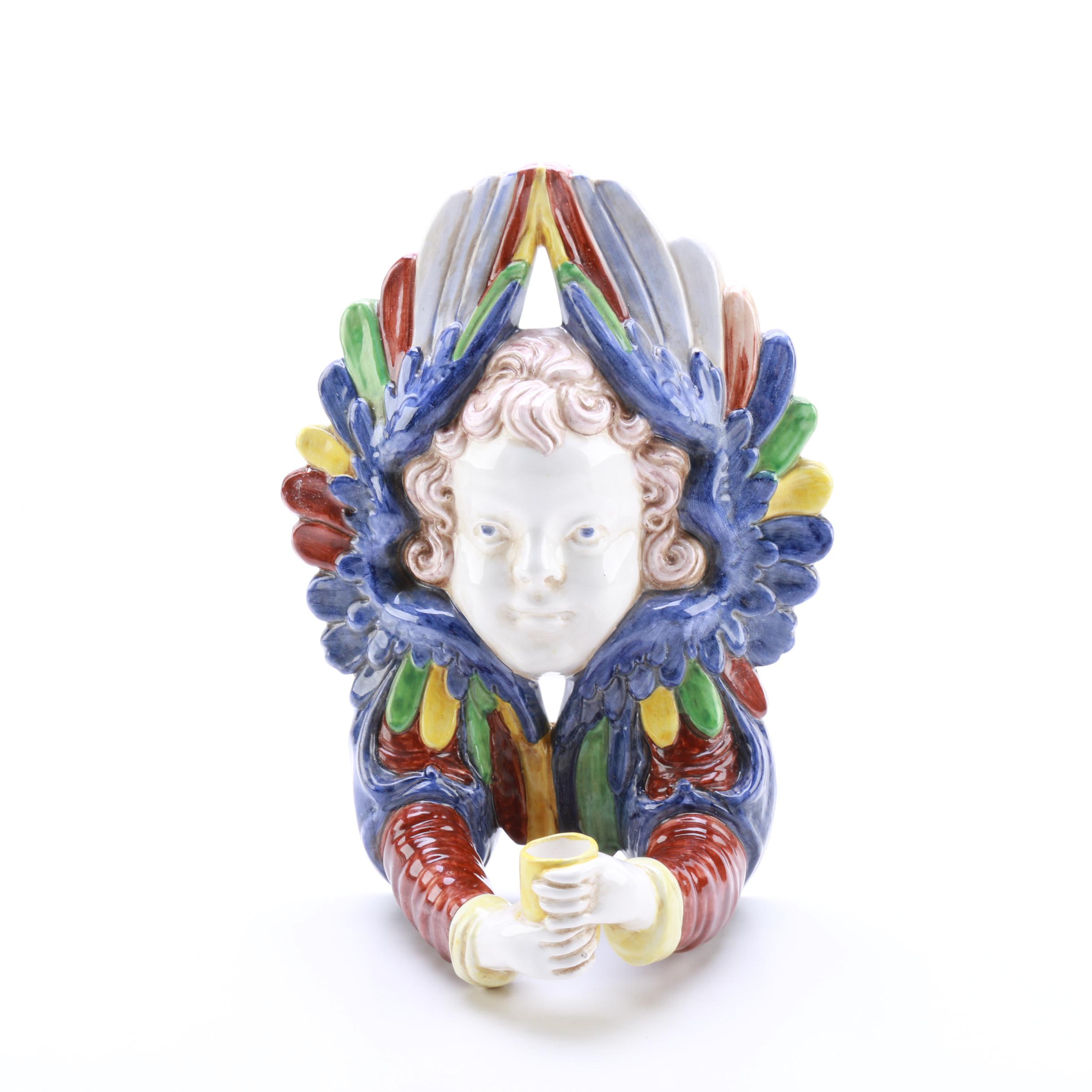 Ceramic Winged Cherub Wall Hanging