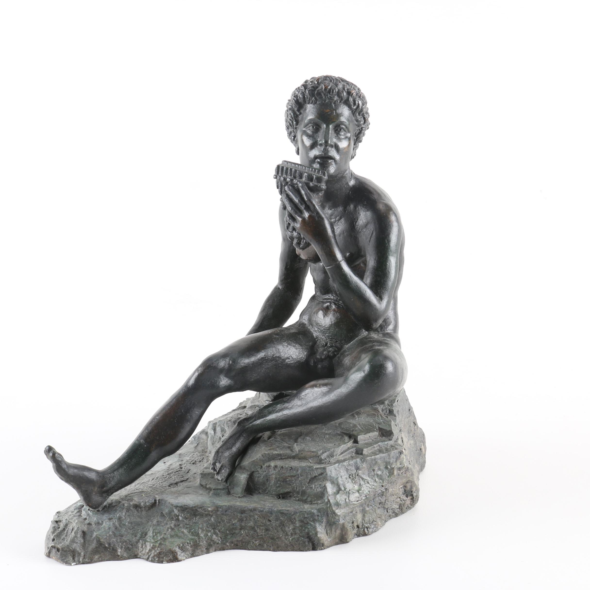 Cast Resin Reproduction of a Shepherd Playing Panpipes