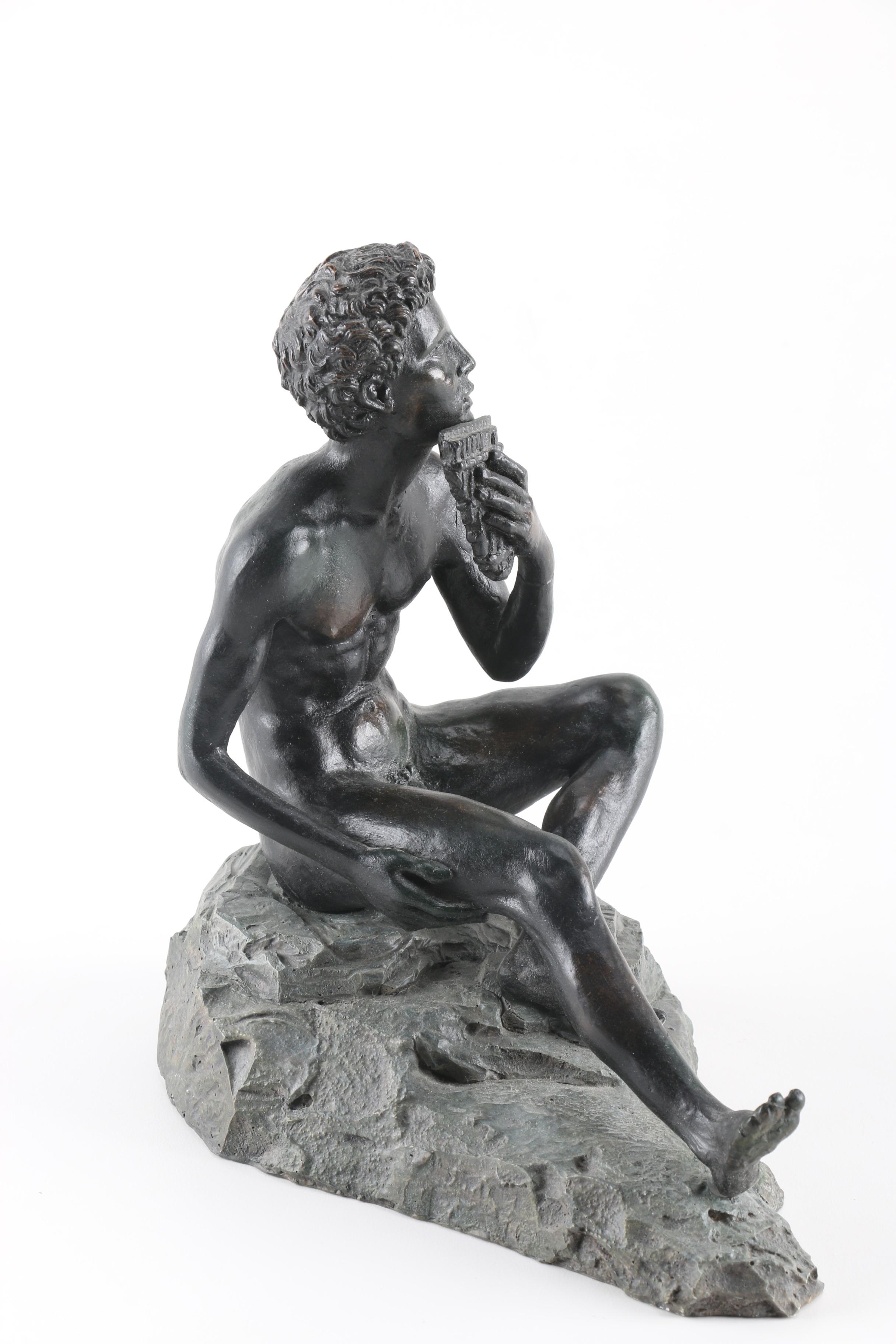 Cast Resin Reproduction of a Shepherd Playing Panpipes