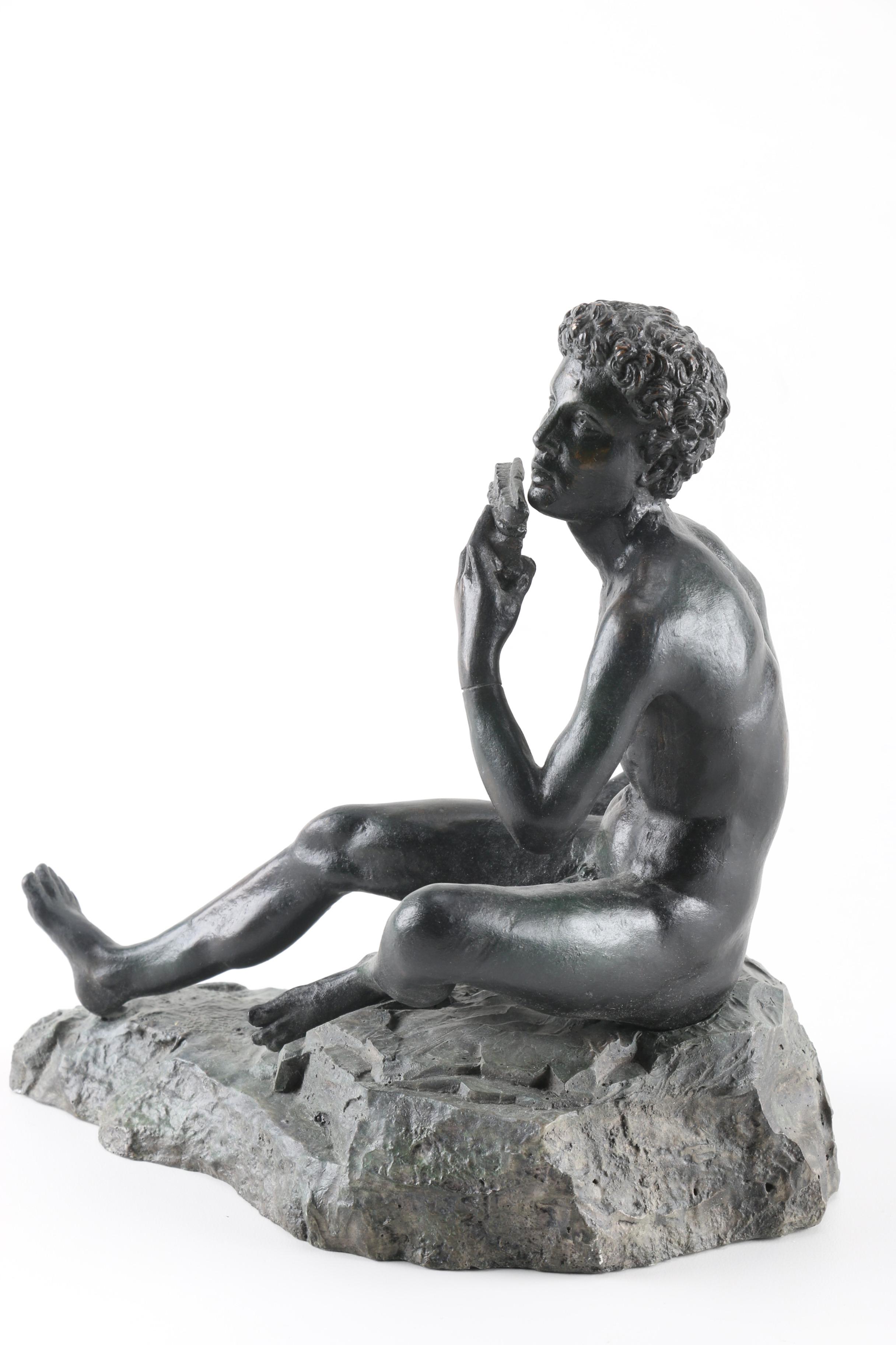 Cast Resin Reproduction of a Shepherd Playing Panpipes