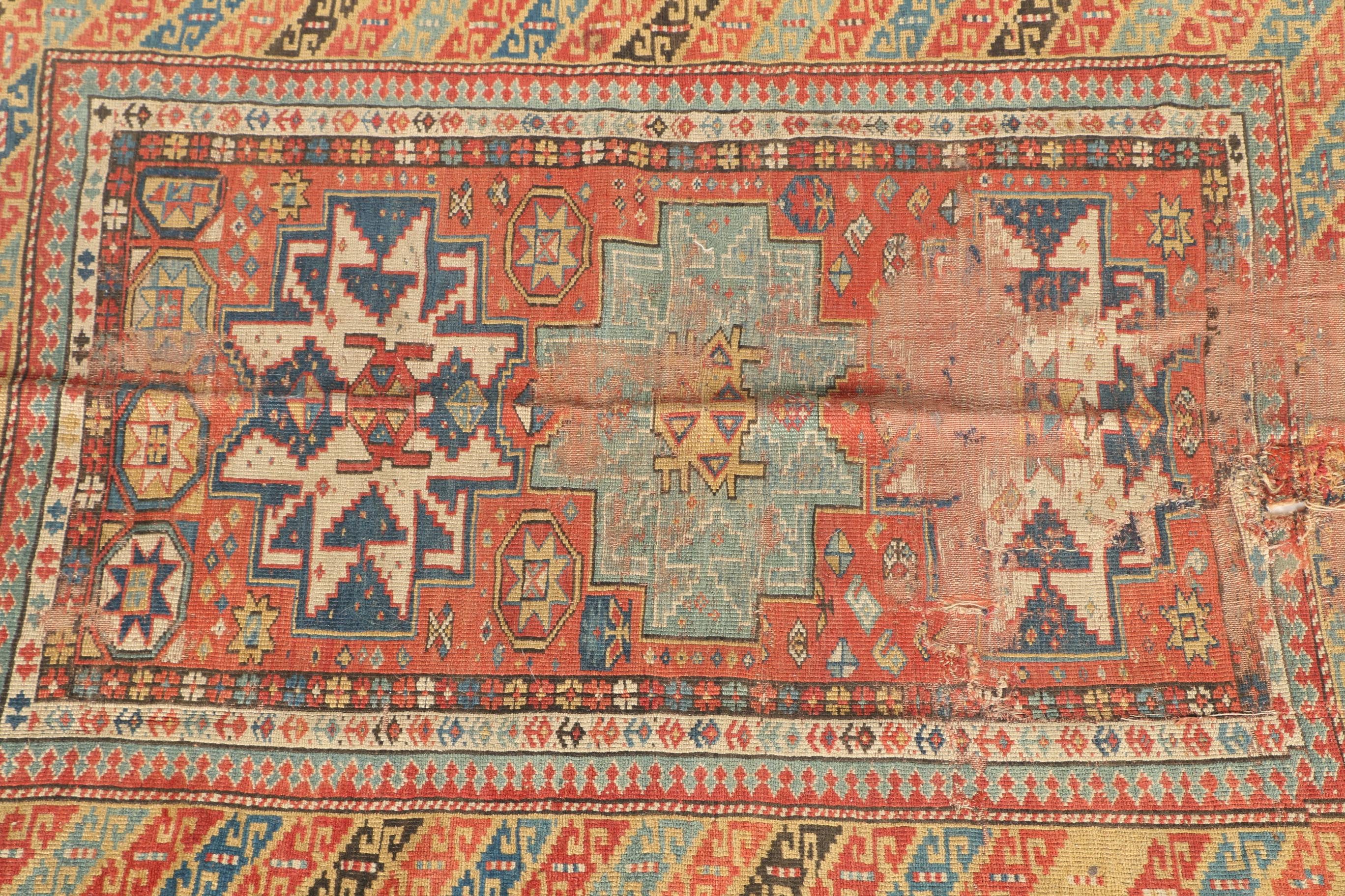 Antique Lesghi Tribal Wool Accent Rug