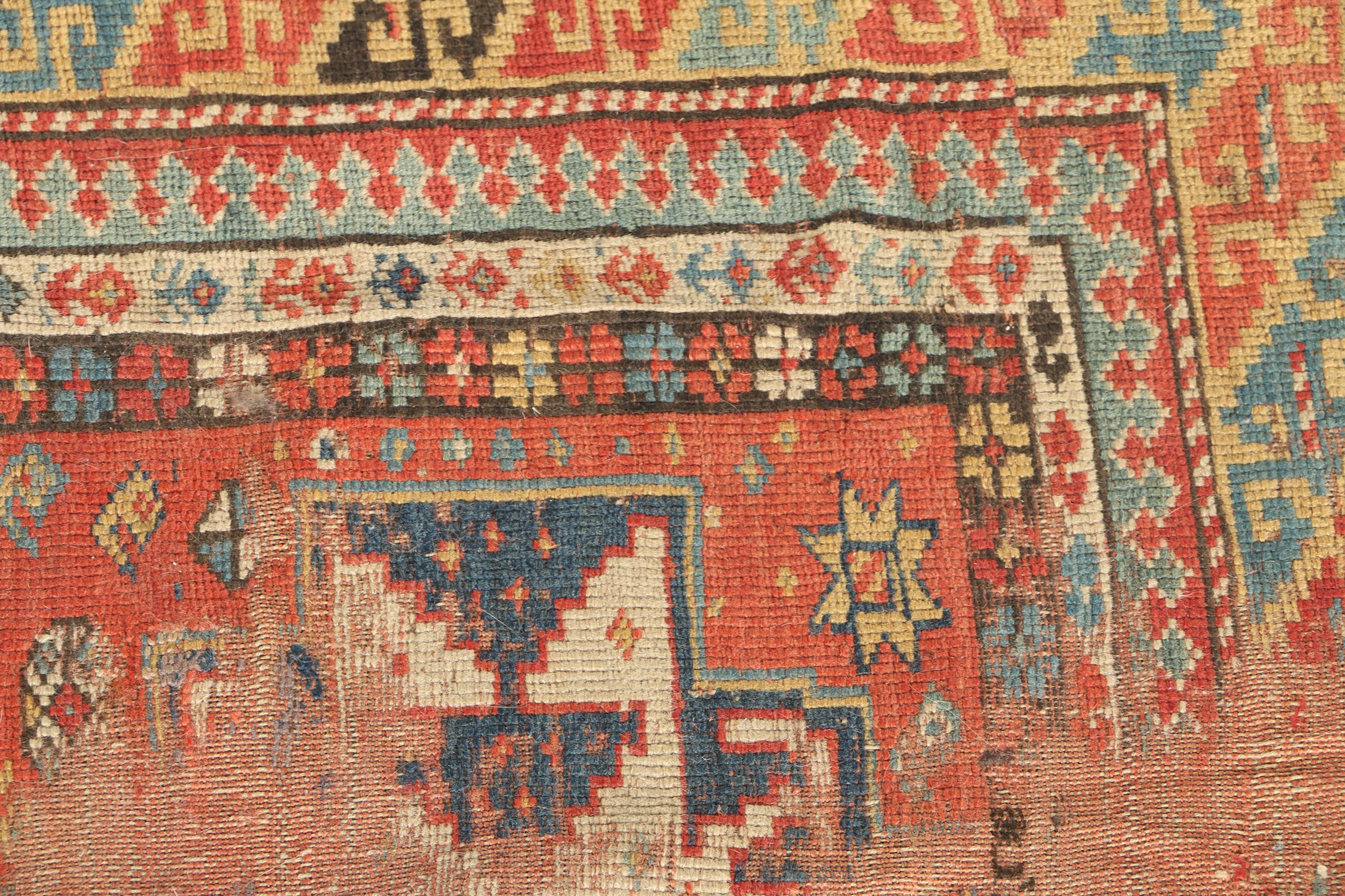 Antique Lesghi Tribal Wool Accent Rug