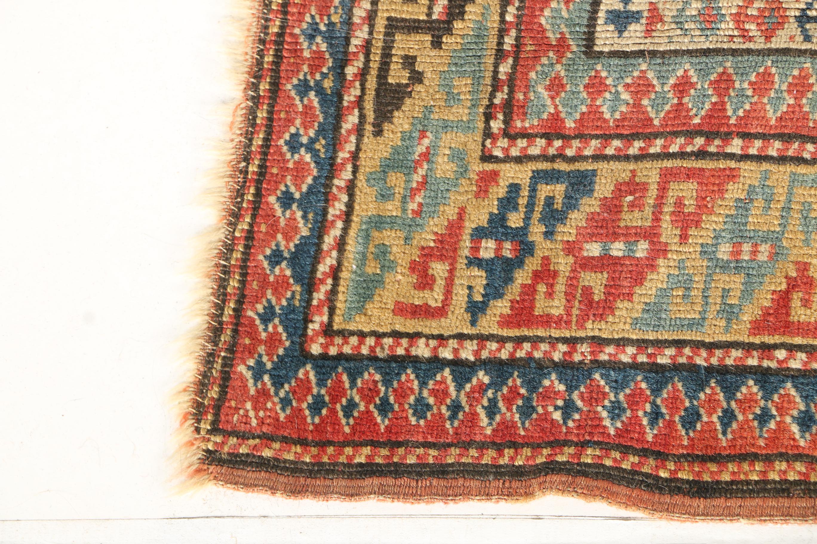 Antique Lesghi Tribal Wool Accent Rug