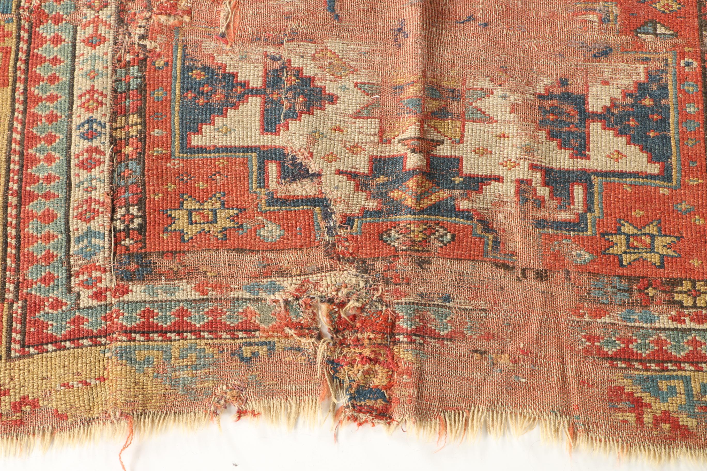 Antique Lesghi Tribal Wool Accent Rug