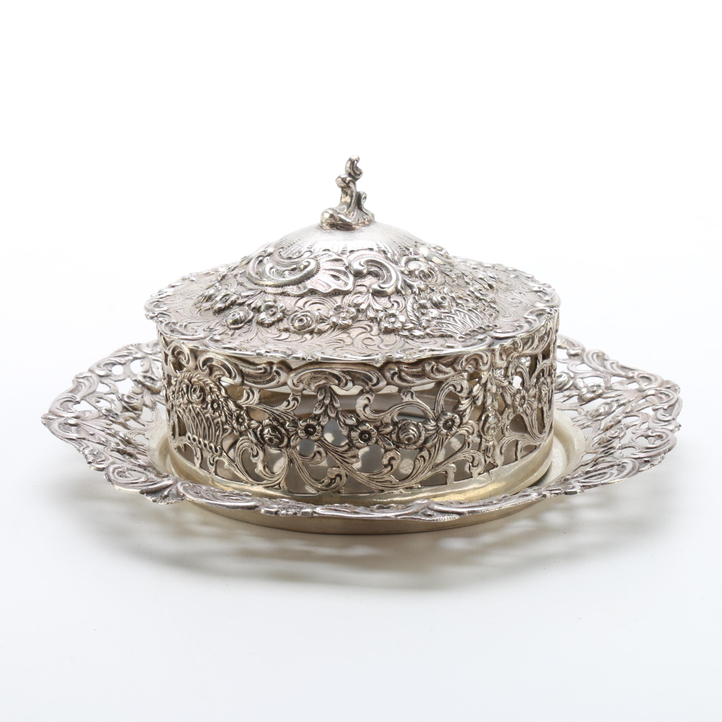 German 800 Silver Butter Dish and Stand