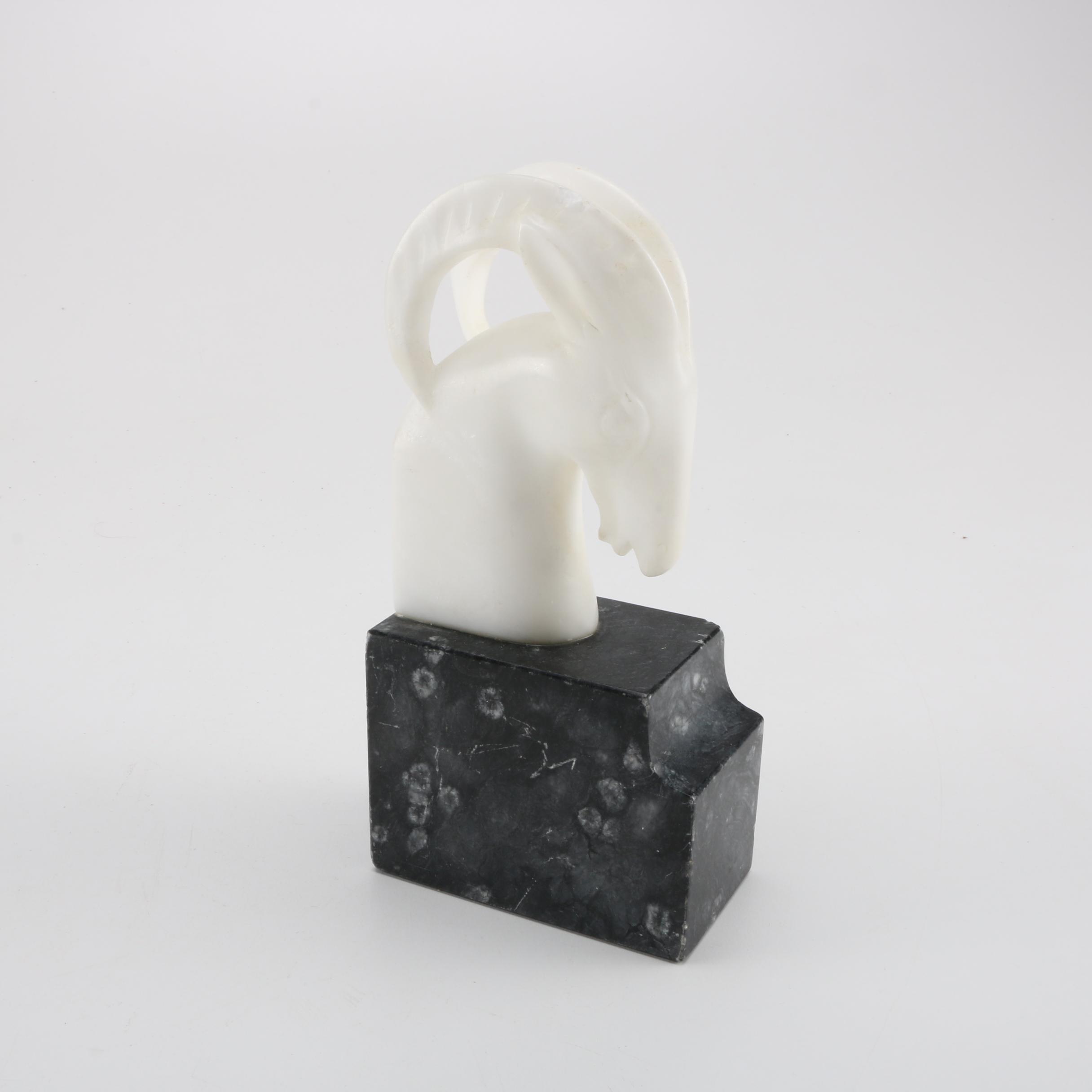 Vintage Art Deco Style Marble Ram's Head Sculpture