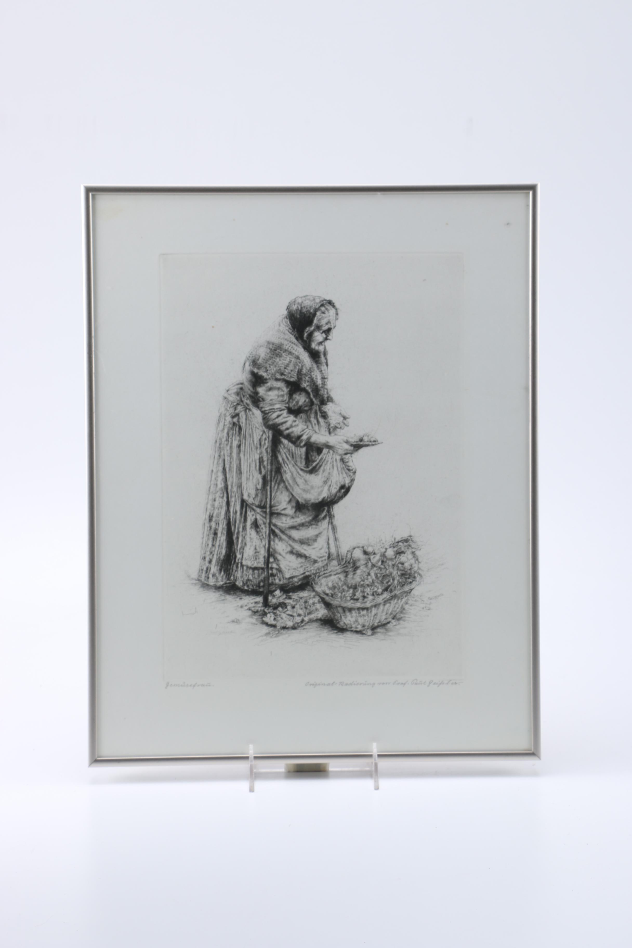 Prof. Paul Geissler Etchings "Gemüsemann"