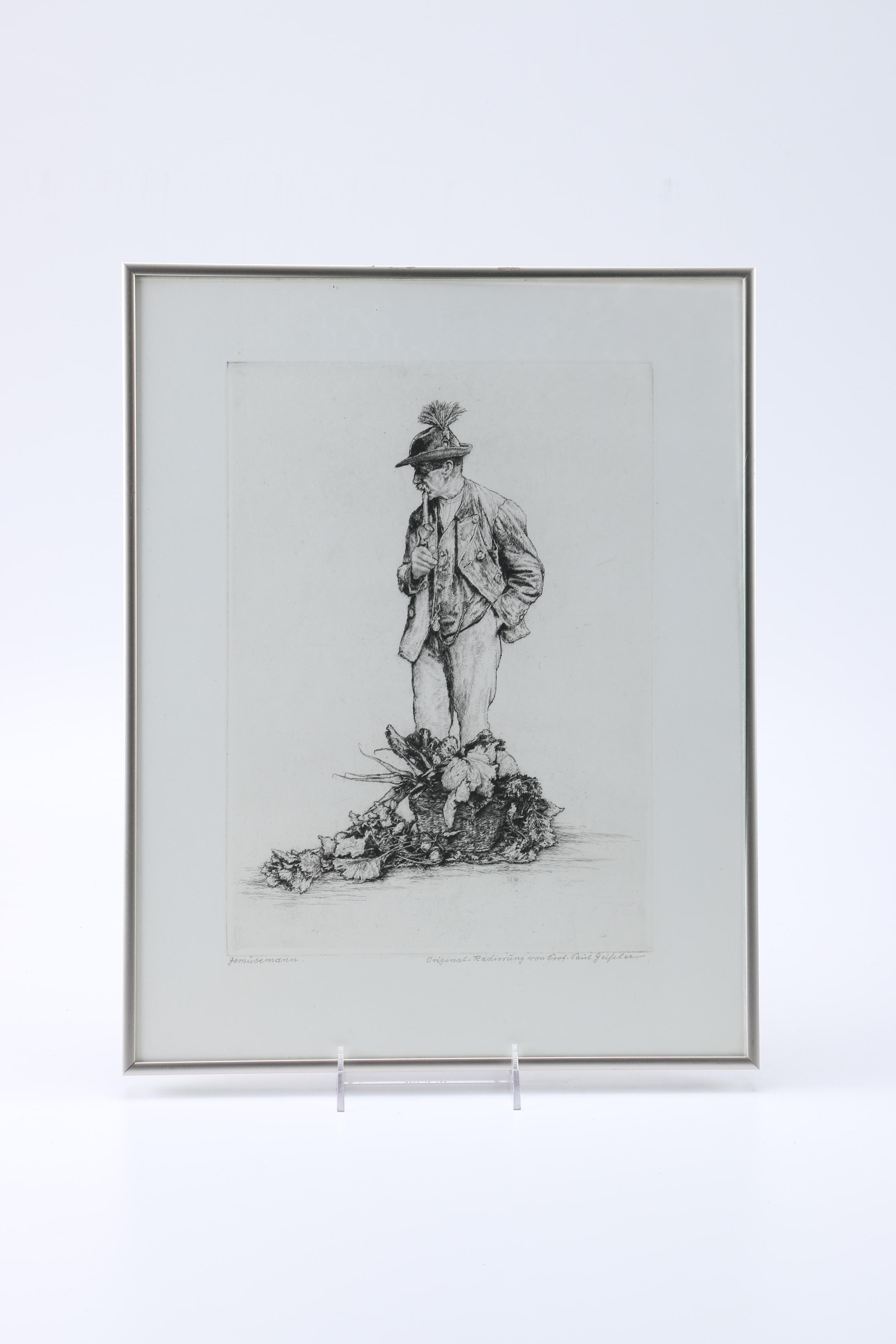 Prof. Paul Geissler Etchings "Gemüsemann"
