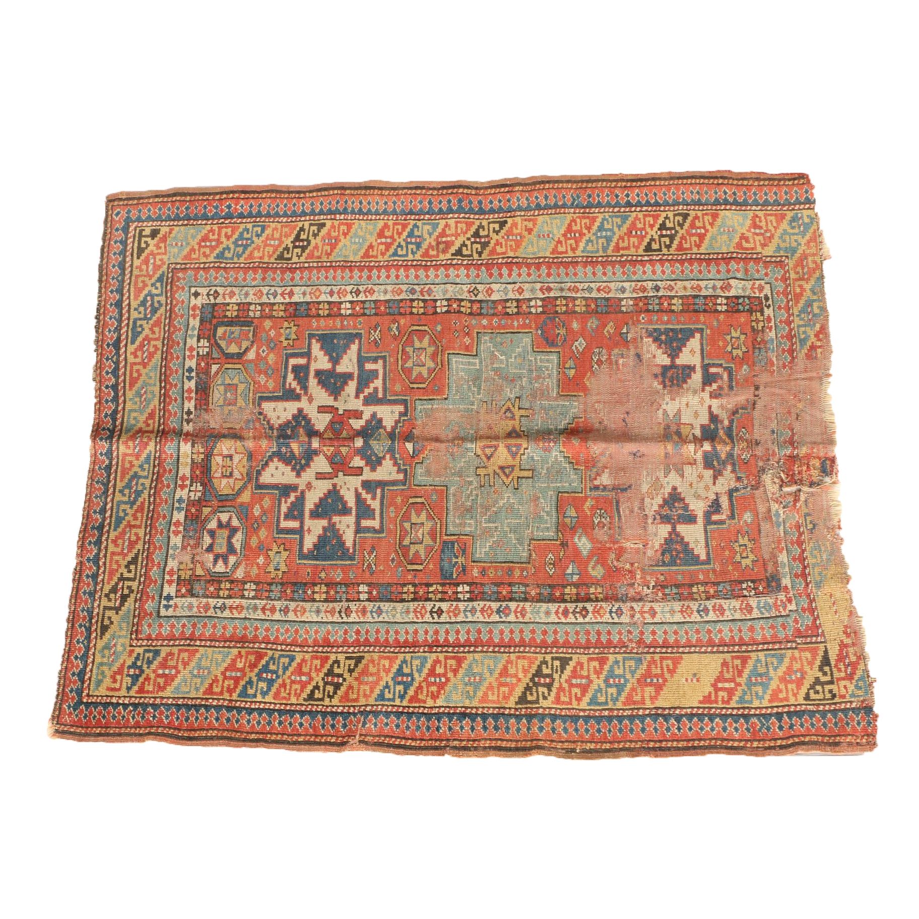 Antique Lesghi Tribal Wool Accent Rug