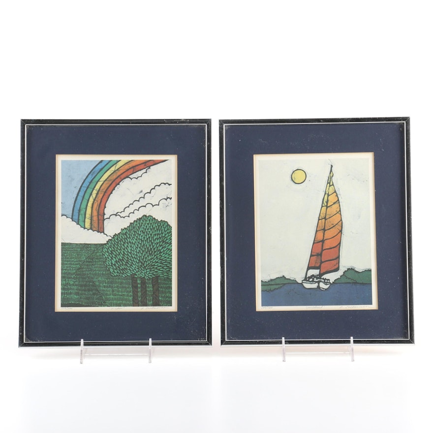 Deborah Zuckerman Limited Edition Offset Lithographs "Rainbow" and "Sailboat"