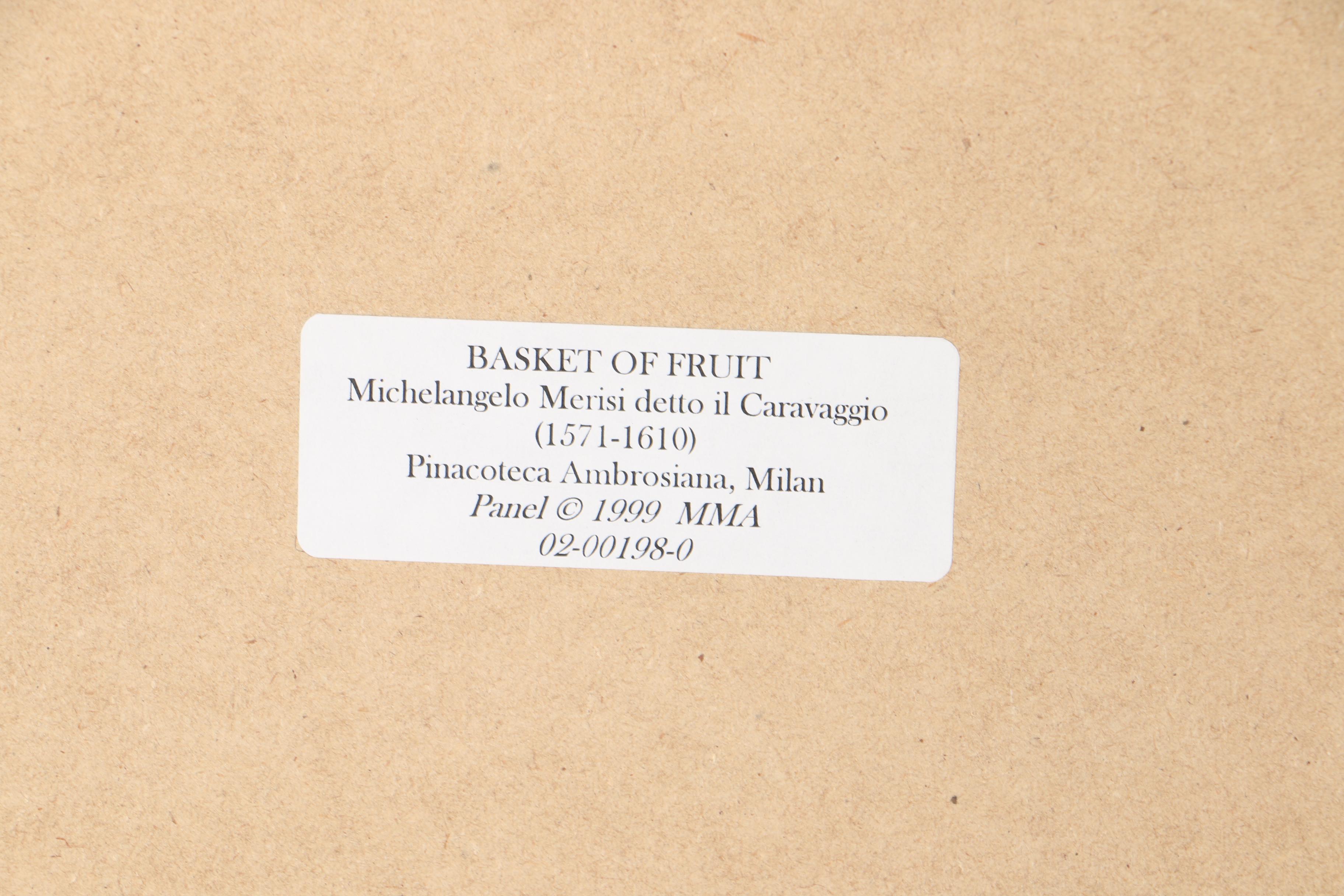 After Caravaggio Offset Lithograph on Panel of "Basket Of Fruit"