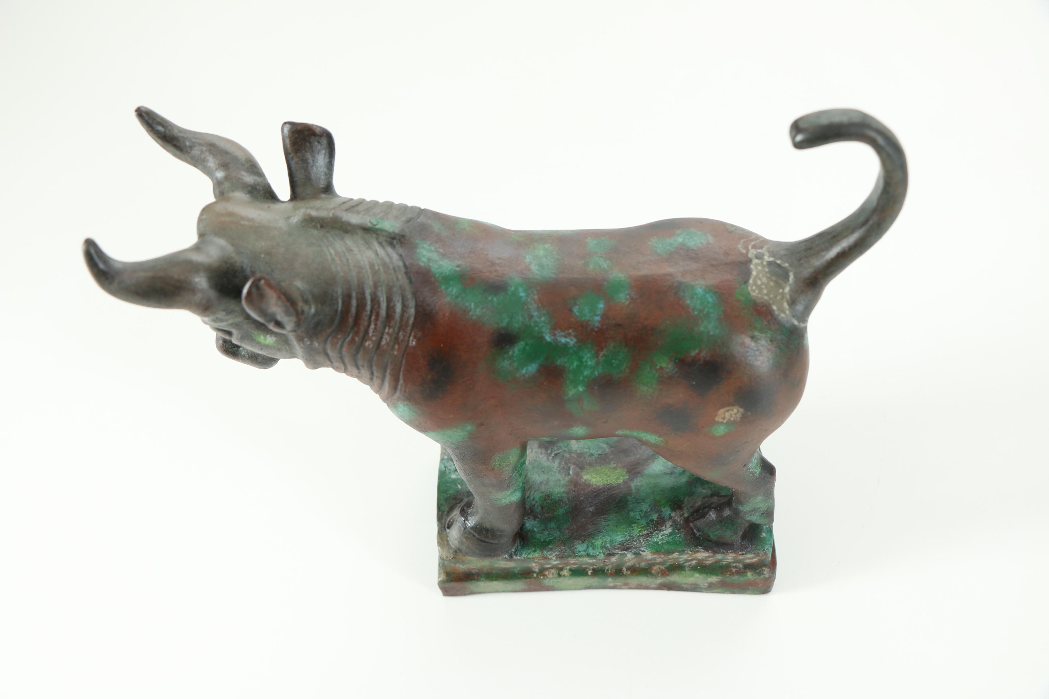 Cast Resin Statue After Iron Age Bronze Sculpture "Standing Bull"