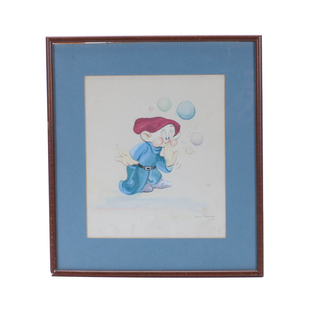 Grace Maresca Original 1938 Watercolor Illustration of Dopey