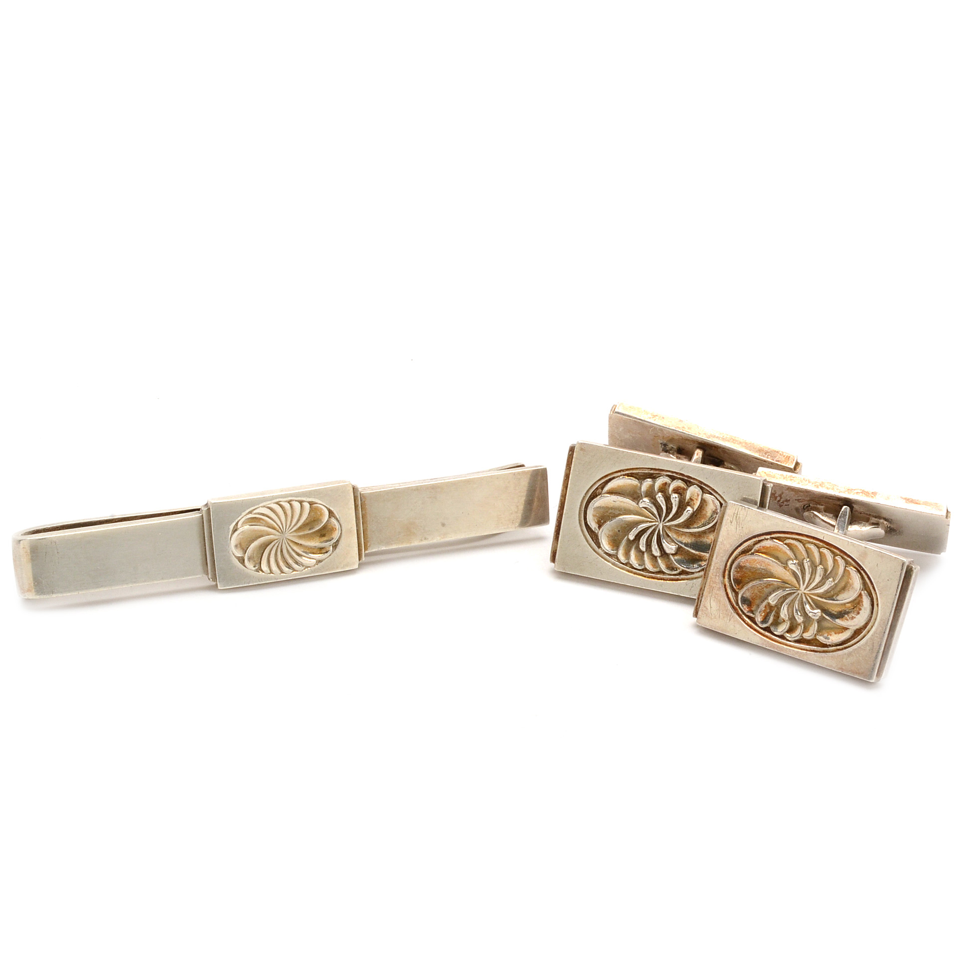 Georg Jensen Mid Century Sterling Tie Clip and Cufflinks
