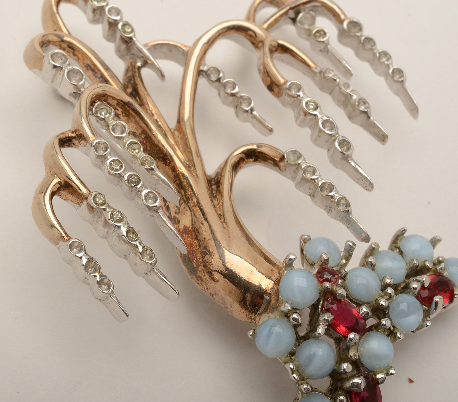 Vermeil Reja Weeping Willow Brooch with Moonstones and Crystals