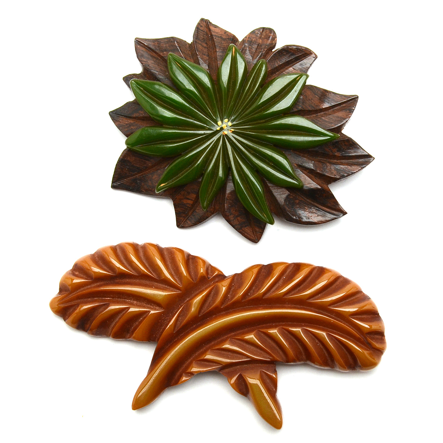 Carved Bakelite Brooches